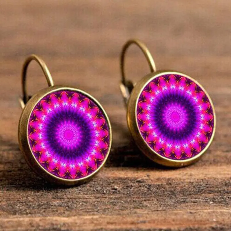 Winterxue ручной работы Фиолетовый Мандала Хна Цветок серьги гвоздики для женщин