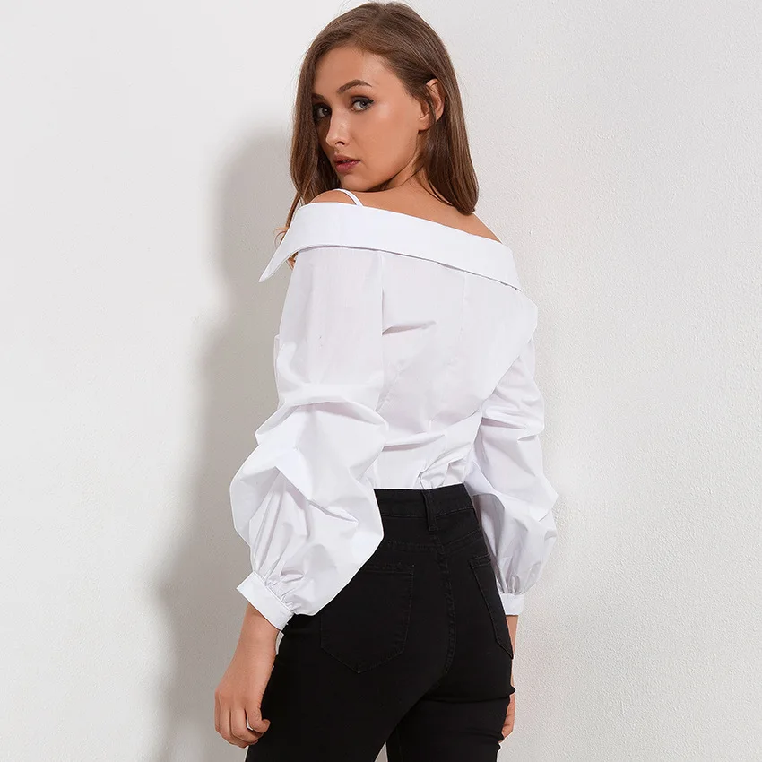 Сексуальная белая рубашка с открытыми плечами женские топы уличная Женская s