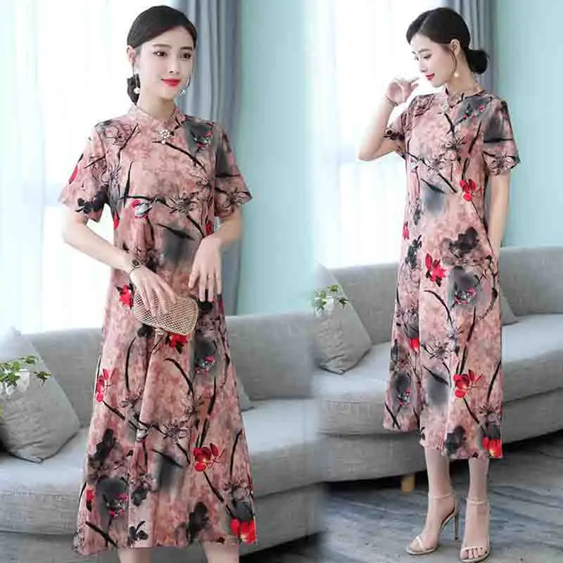 Новый Для женщин шифоновые платья 2019 китайский стиль Винтаж принтом летнее