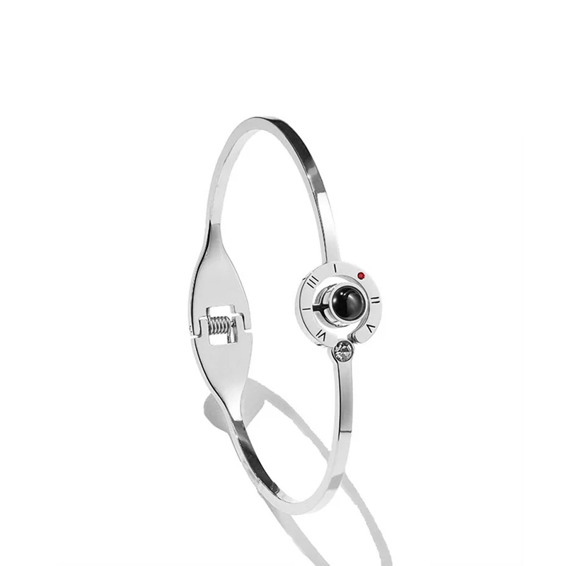 silver color Модный очаровательный браслет из нержавеющей стали на 100 языках I Love You для женщин, розовое золото, браслет с кристаллами - Окраска металла: silver color