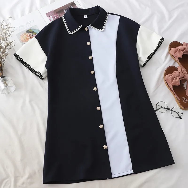 Платье для подиума летнее винтажное платье с цветными блоками и пуговицами 2019