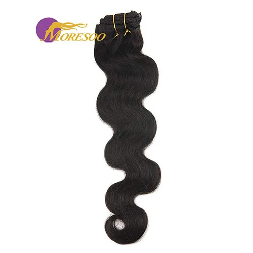Body Wave Moresoo человеческие волосы для наращивания на заколках, настоящие волосы remy для наращивания человеческих волос на зажимах, натуральный черный цвет, 7 штук, 100 грамм - Цвет: Body Wave