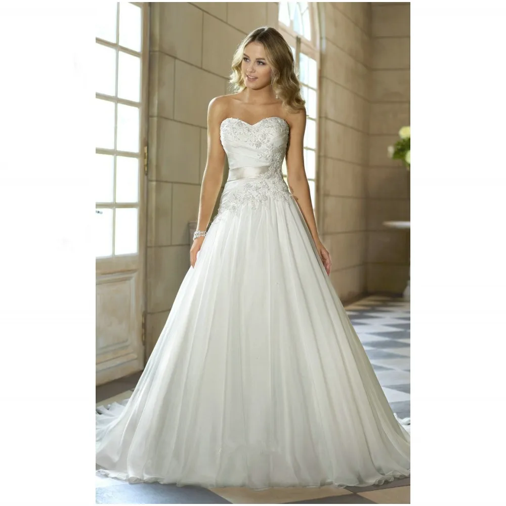 Мода Без Бретелек Бисероплетение Пояс Драпированные Спинки Lace-up Шифон Свадебные