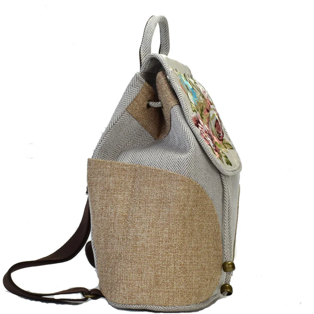 Винтажная вышивка Женский Повседневный простой рюкзак с цветочной вышивкой