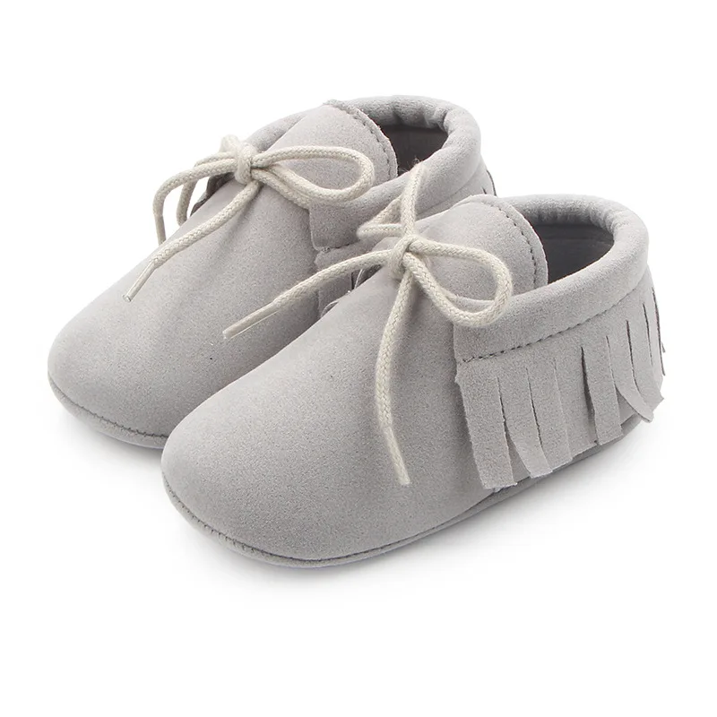 baby moccasins Gray Детские мокасины для мальчиков и девочек с бахромой, обувь с мягкой подошвой, мокасины для новорожденных, Осенняя детская весенняя обувь для девочек, Размер 12 см - Цвет: baby moccasins Gray