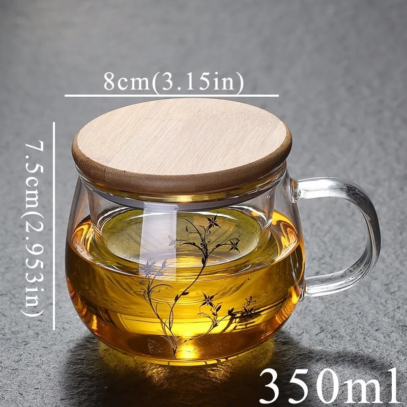350ml Индивидуальная стеклянная чайная кружка с заваркой и крышкой бамбуковая большая кофейная кухонная дорожная Подарочная термостойкая посуда Xicara Caneca - Цвет: 350ml