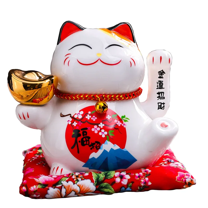 6 дюймов трясущиеся руки Lucky Cat керамический материал украшения маленькие качели открывающиеся подарки домашняя компания касса украшения
