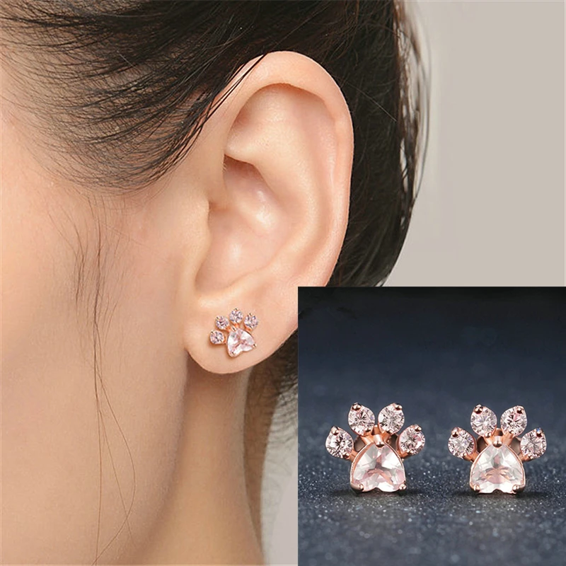 Новая Мода себе Блестящий розовый медведь ювелирные изделия Собака Paw Print Женские