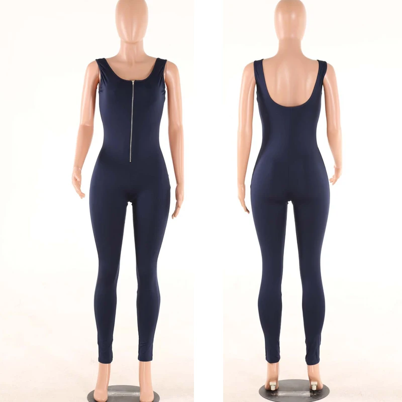 Casual Summer Zipper Long Rompers Womens Jumpsuit Sexy Deep V Neck Sleeveless Backless Combinaison Femme Overalls Playsuit | Женская