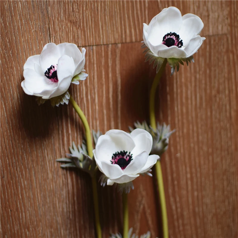 Белые Натуральные Искусственные цветы Anemones одиночные Стволовые для шелковых