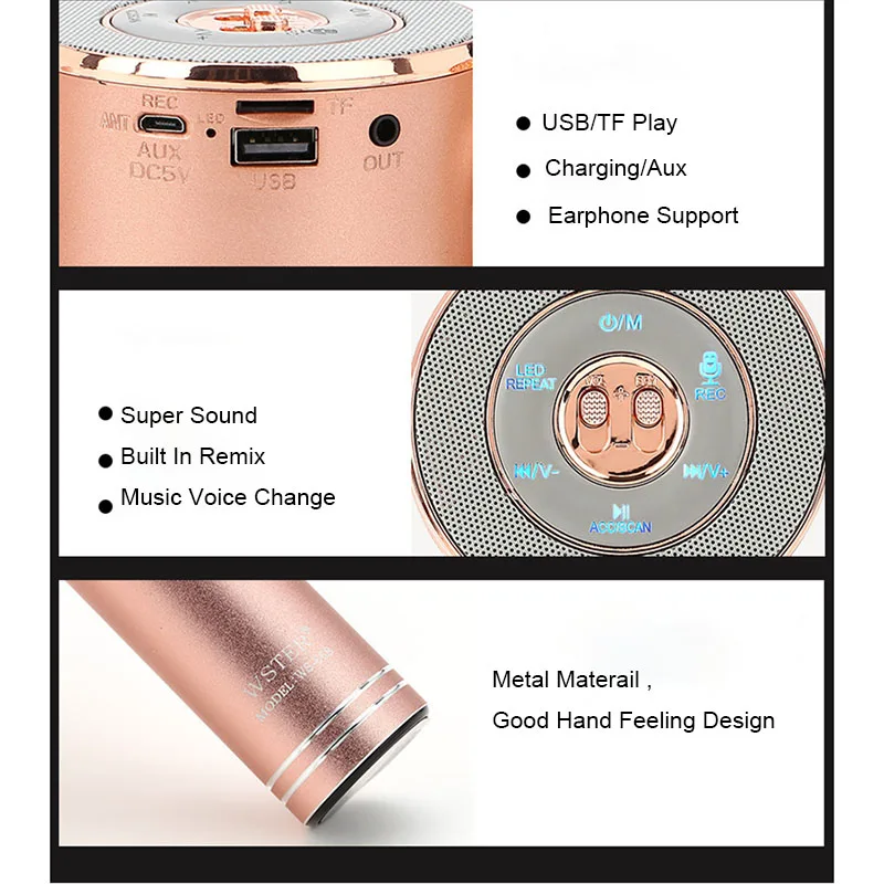 WS668 беспроводной микрофон Bluetooth микрофон караоке динамик голосовой смены микрофон для ПК телефона светодиодный светильник диск PK WS858
