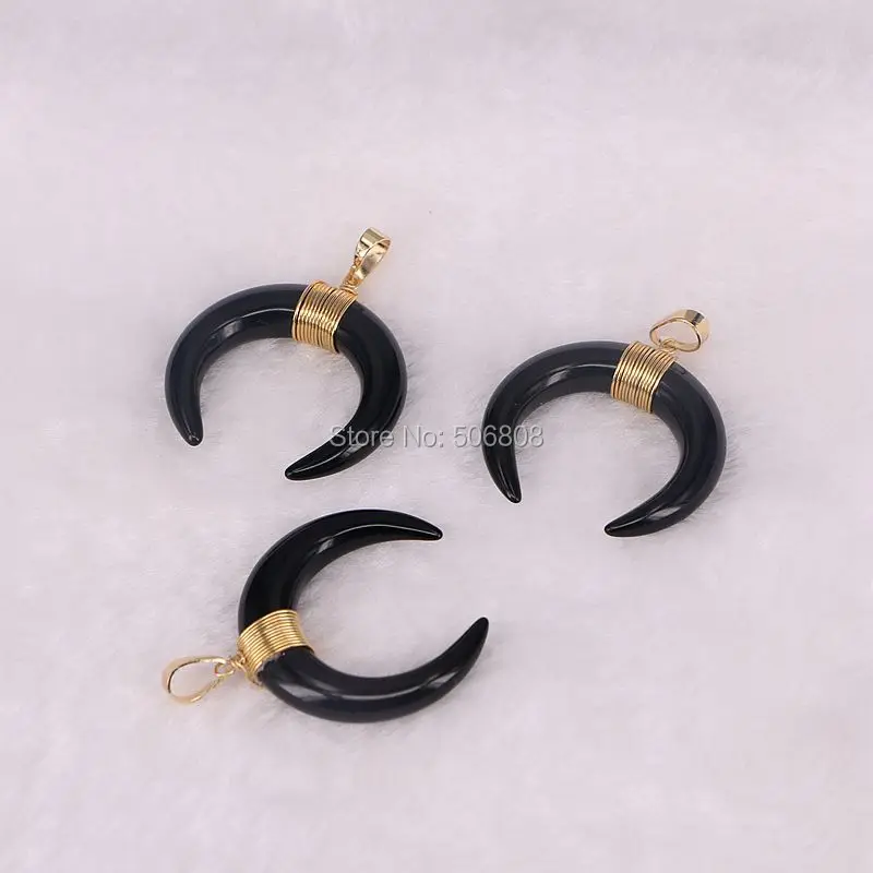 ZYZ-P5998 6 шт Ox костяной Рог кулон. Золотая проволока завернутый кулон-Ox кости-черный