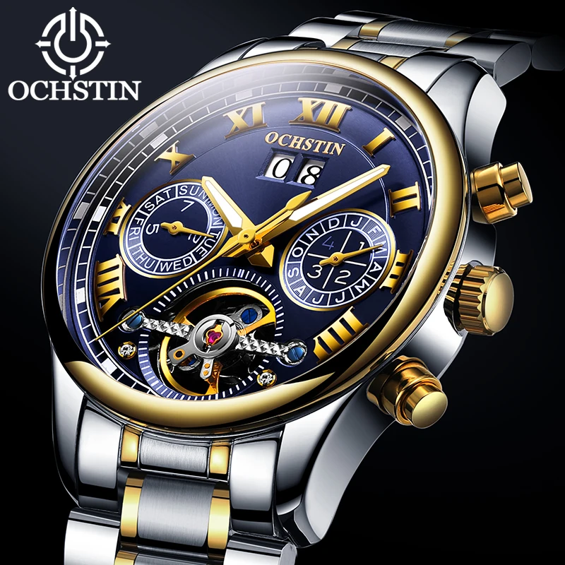 Часы Tourbillon для мужчин автоматические водонепроницаемые из стали 2019|Мужские