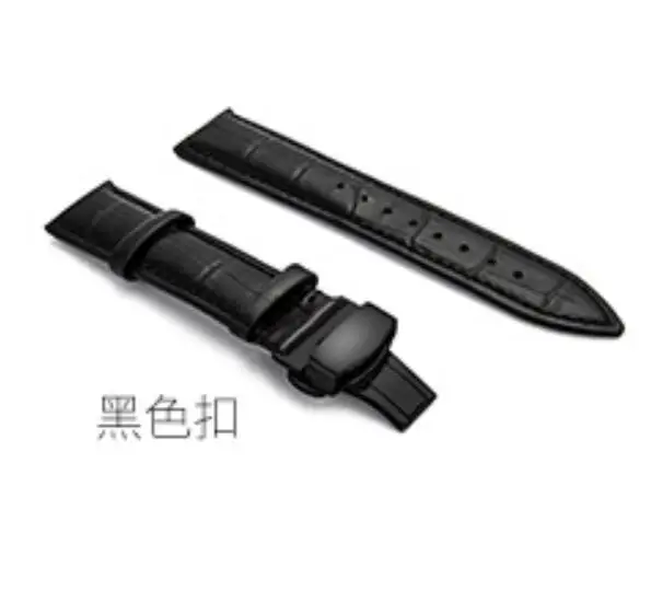 Black black 12-24 мм часы из натуральной кожи, ремешок с двойной застежкой-бабочкой, наручные часы с пряжкой из нержавеющей стали для мужчин и женщин, часы с коробкой - Цвет ремешка: Black black