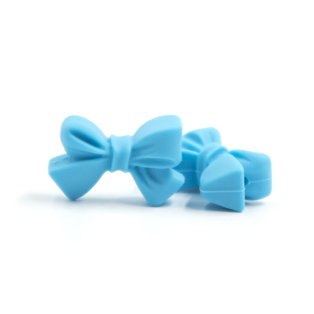 Sky Blue 12 шт бант силиконовые бусины BPA бесплатно галстук-бабочка Детские Прорезыватели бисера для DIY ювелирных изделий детские жевательные прорезыватели подарок пищевой - Цвет: Sky Blue