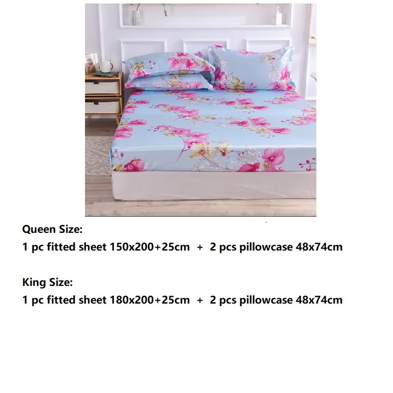 Комплект простыней с цветочным принтом и наволочкой сатиновый Шелковый комплект