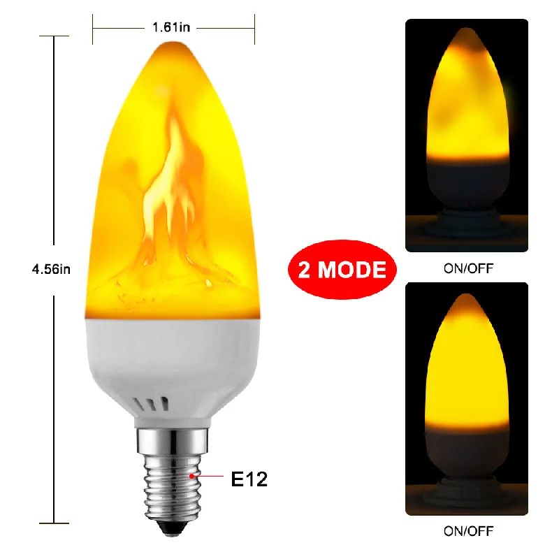 E12 Two modes E26 E27 Светодиодный светильник с эффектом пламени SMD2835, имитирующий мерцание 1 и 4 режима, светодиодный светильник с эффектом пламени E14 1200K~ 1400K AC85V~ 265V - Испускаемый цвет: E12 Two modes