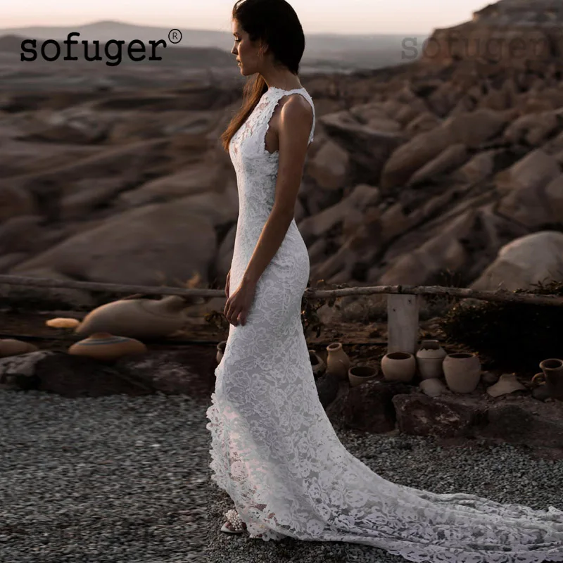 Летнее кружевное Элегантное свадебное платье с глубоким вырезом и открытой