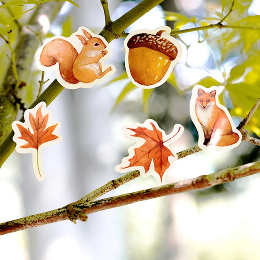 46 шт./упак. кавайная Осенняя наклейка с изображением леса милые животные мини - Фото №1