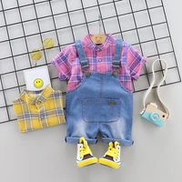 summer 2019 new childrens sets boys jean overalls girls cute short sleeve two piece cotton strap childrens suit