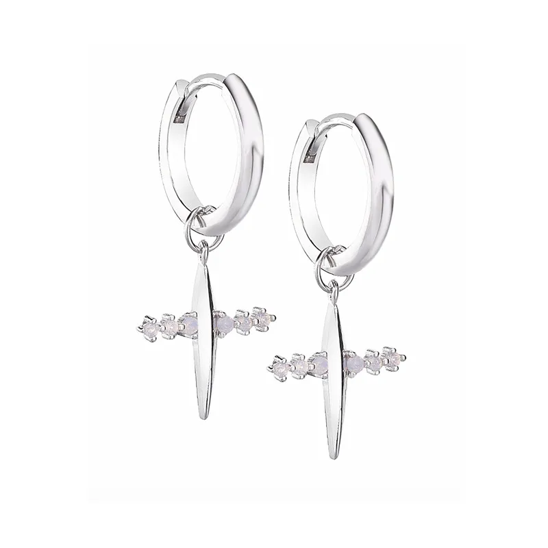 Silver Cross Earring Moonmory Аутентичные 925 серебро розовое золото петля круглые серьги-обруч луна кулон Huggies Звезда Крест DIY женщин Jewlry - Окраска металла: Silver Cross Earring