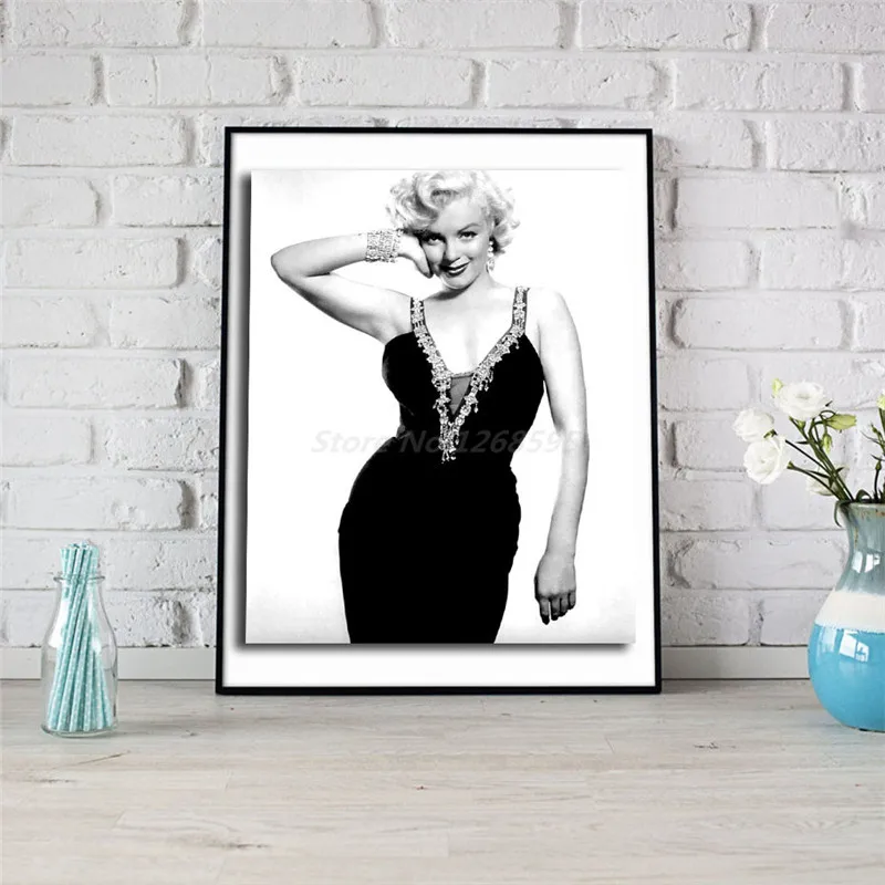 Плакаты Marilyns Monroes на холсте с черным платьем художественная картина стену