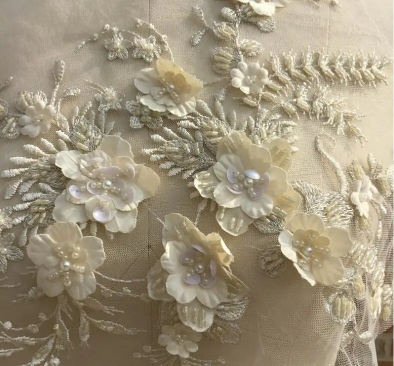 10 штук светло-голубые тяжелые бисерные Кружева с аппликацией 3D Кружевная