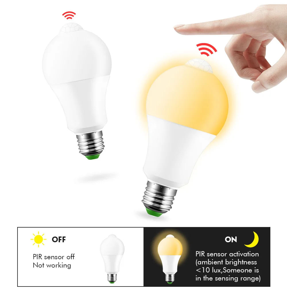 LED PIR Sensor Bulb E27 12W AC 220V 110V Dusk to Dawn Light Bulb Day Night Light Motion Sensor Lamp for Home Lighting