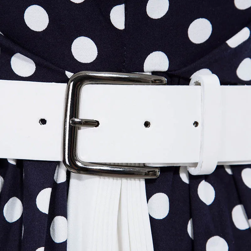 Винтаж платье 1950 S Стиль V Средства ухода за кожей Шеи Пояса летом темно-синий в