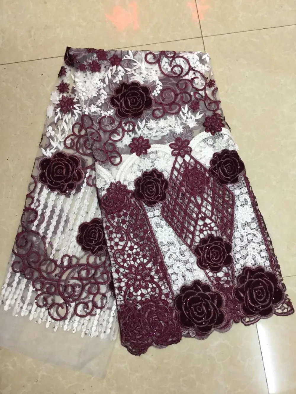 

New African chiffon lace fabric high quality lace embroidery Nigerian French Guipure chiffon lace fabric women's wear