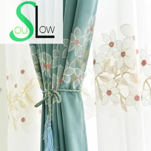Пасторальная штора с вышивкой Slow Soul зеленые вишневые шторы цветочным рисунком