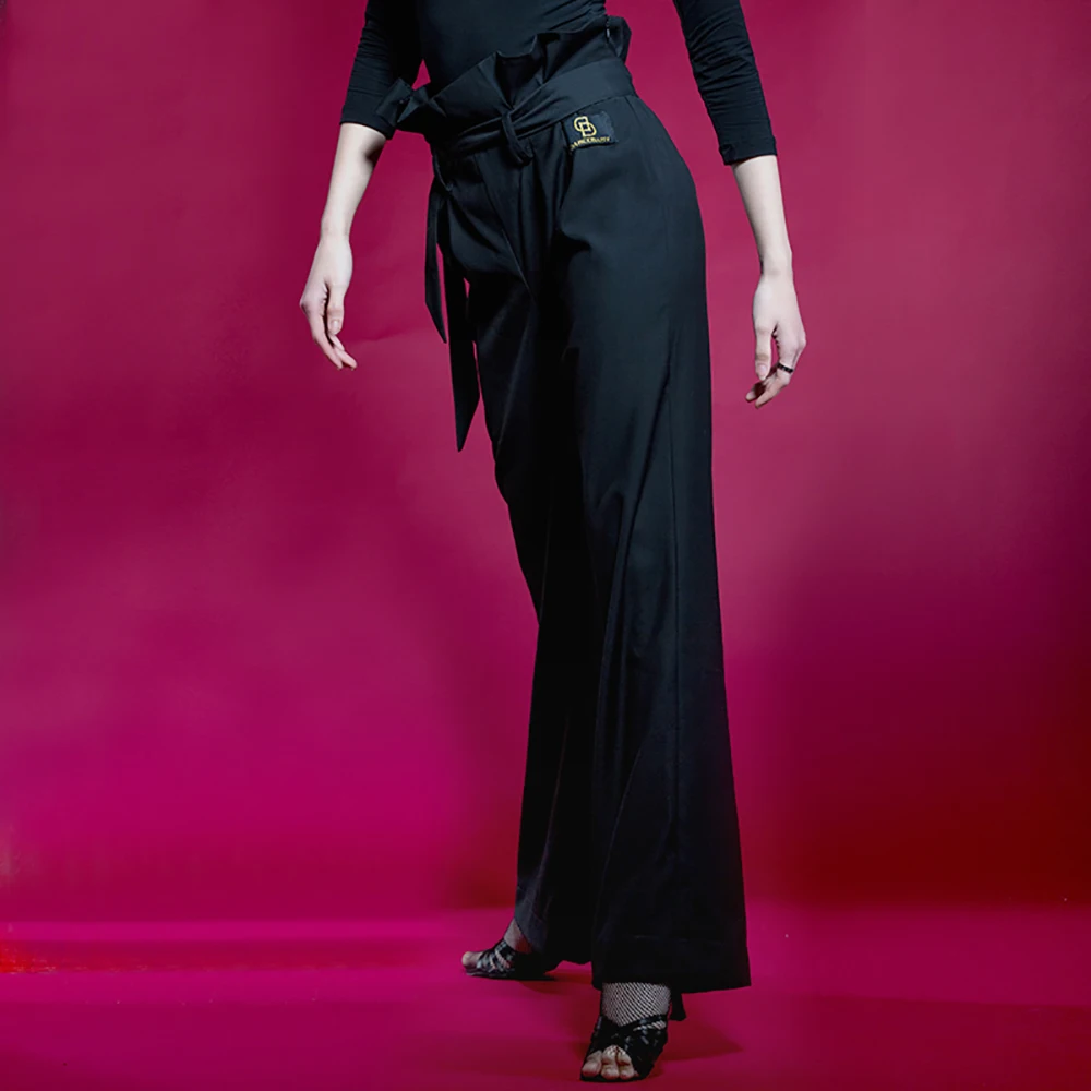 Брюки женские черные для латиноамериканских танцев тренировочные сценические