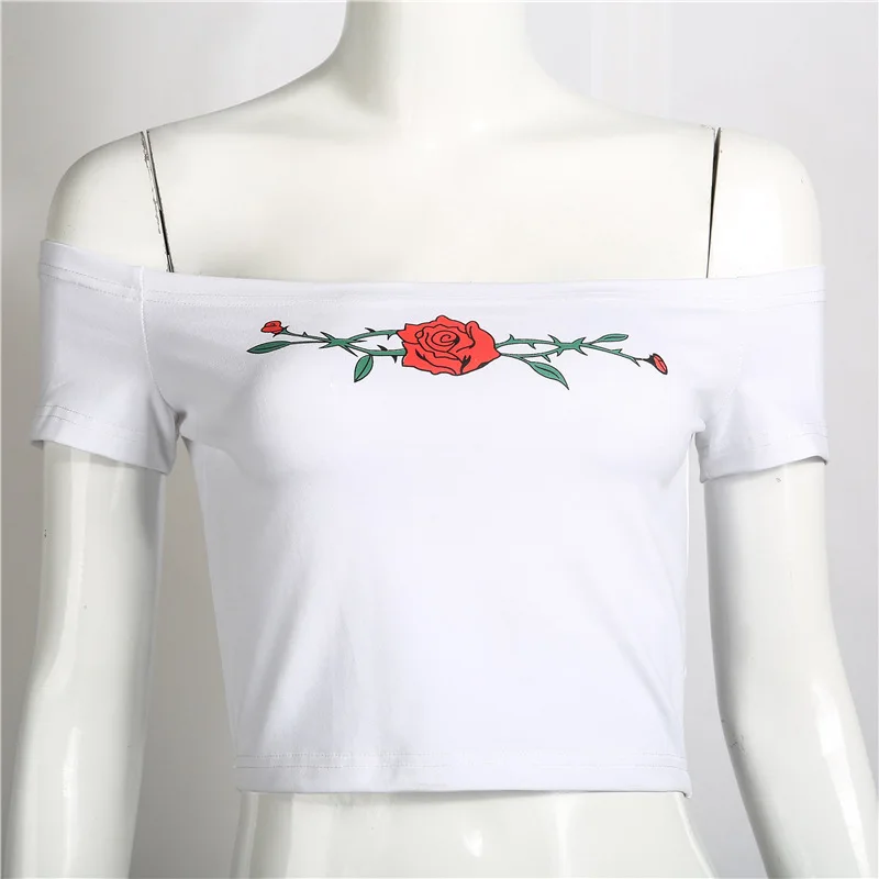 Женская футболка с цветочным принтом и открытыми плечами короткая - купить по