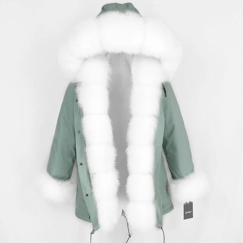 light green white OFTBUY парка, зимняя куртка, женское меховое пальто, натуральный Лисий мех, воротник, Толстая теплая длинная парка, Большая Меховая верхняя одежда, съемная - Цвет: light green white