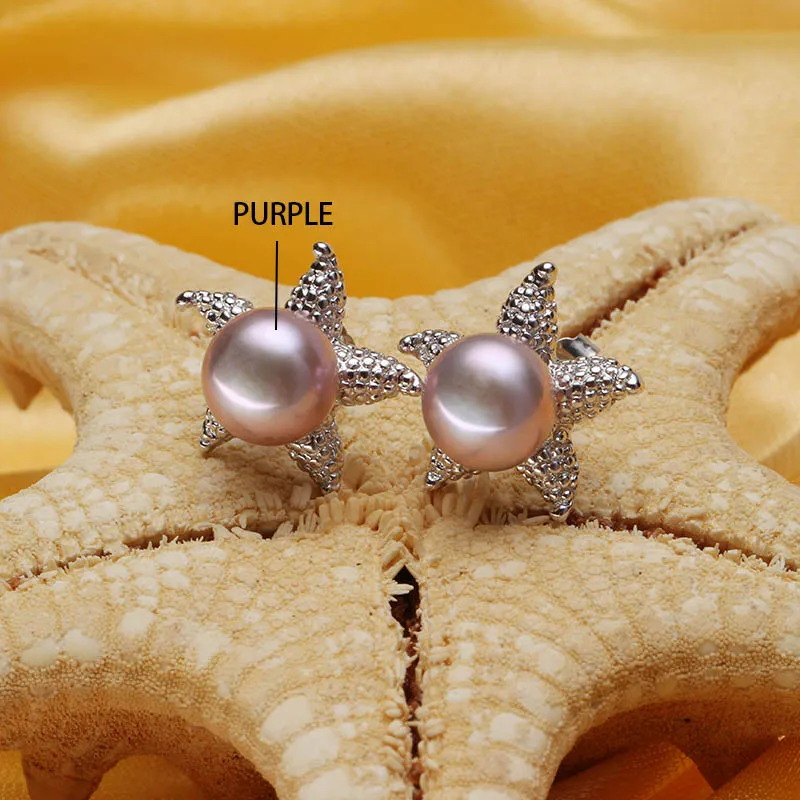 Dainashi 925 Silver Sea Star Серьги 8-9 мм 100% натуральный жемчуг Starfish серьгу для Женская мода