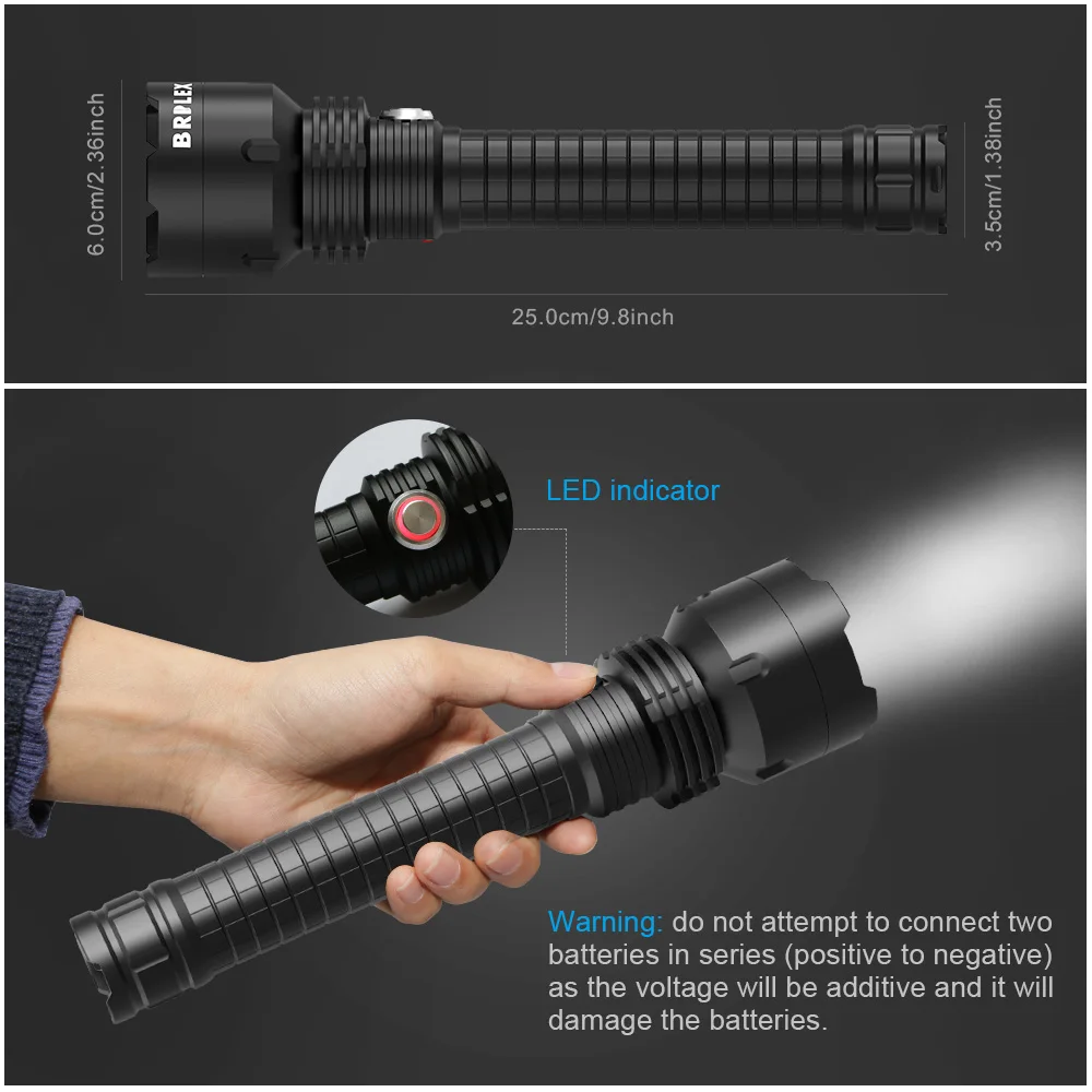 Фонарь с аккумулятором BRILEX, водонепроницаемый, электрический, высокой яркости, с регулируемой яркостью.