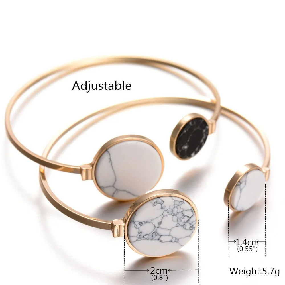 G.YCX Vintage White Black Faux Marble Stone Paired Bracelets Geometric Round Gold Circle Best Friend Bracelet For Women Bijoux | Украшения