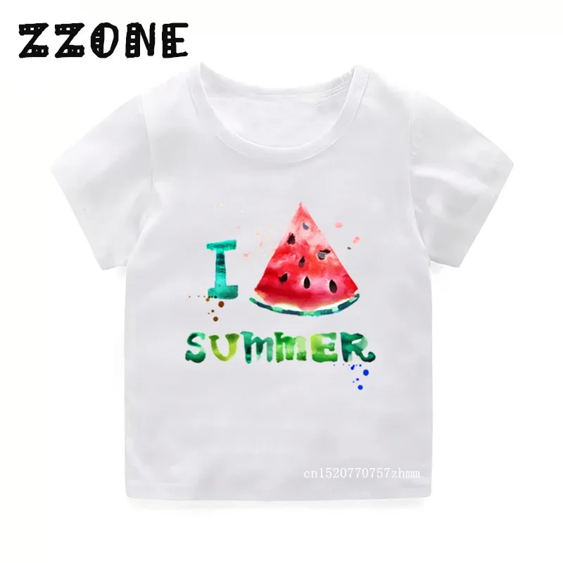Детские футболки с рисунком арбуза I Love Summer забавные повседневные топы для