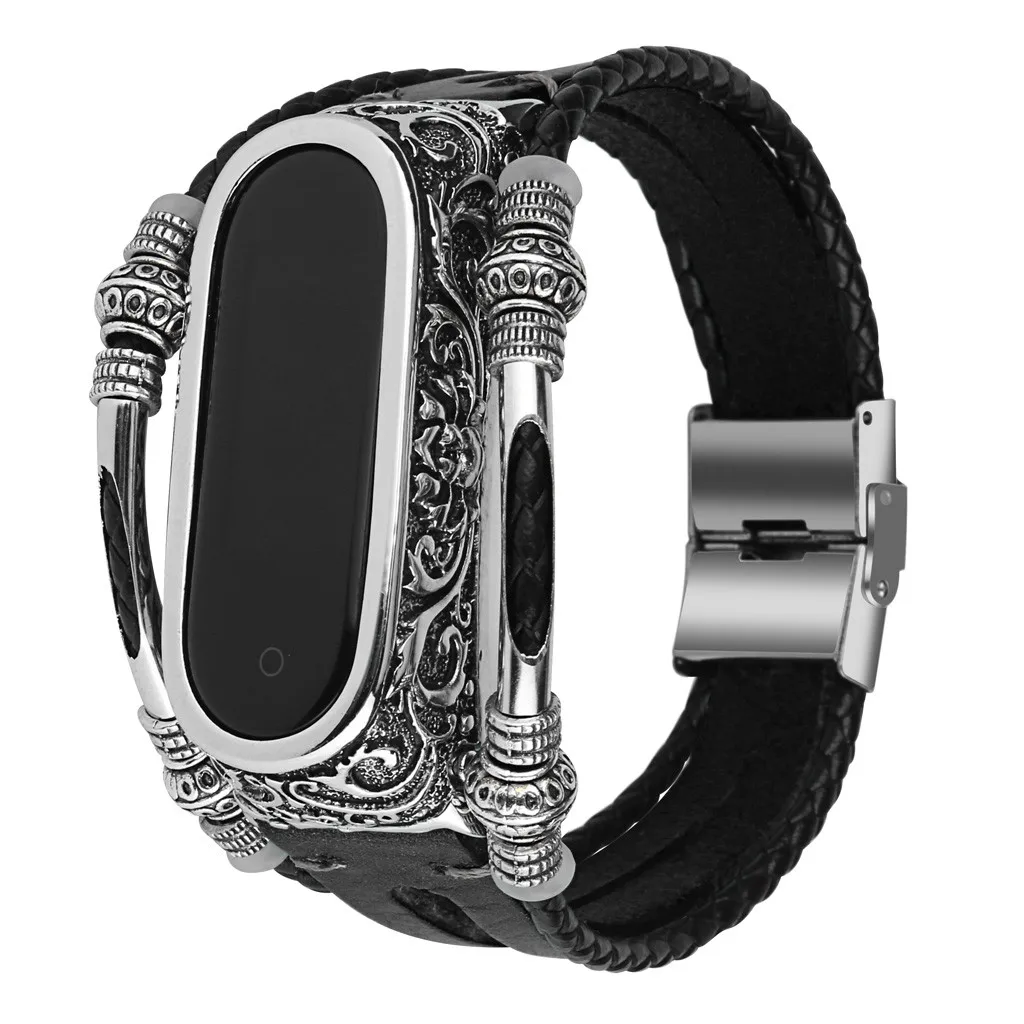 Популярный сменный кожаный браслет ремешок+ металлический чехол для Xiaomi Mi Band 4 модный подарок для друга классический браслет