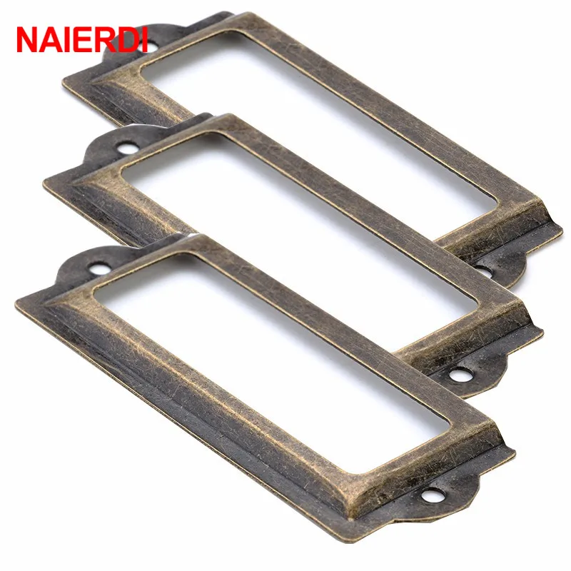 NAIERDI 10 шт. 82*30 мм ручка старинный медный ярлык Pull Frame имя файла держатель карты для