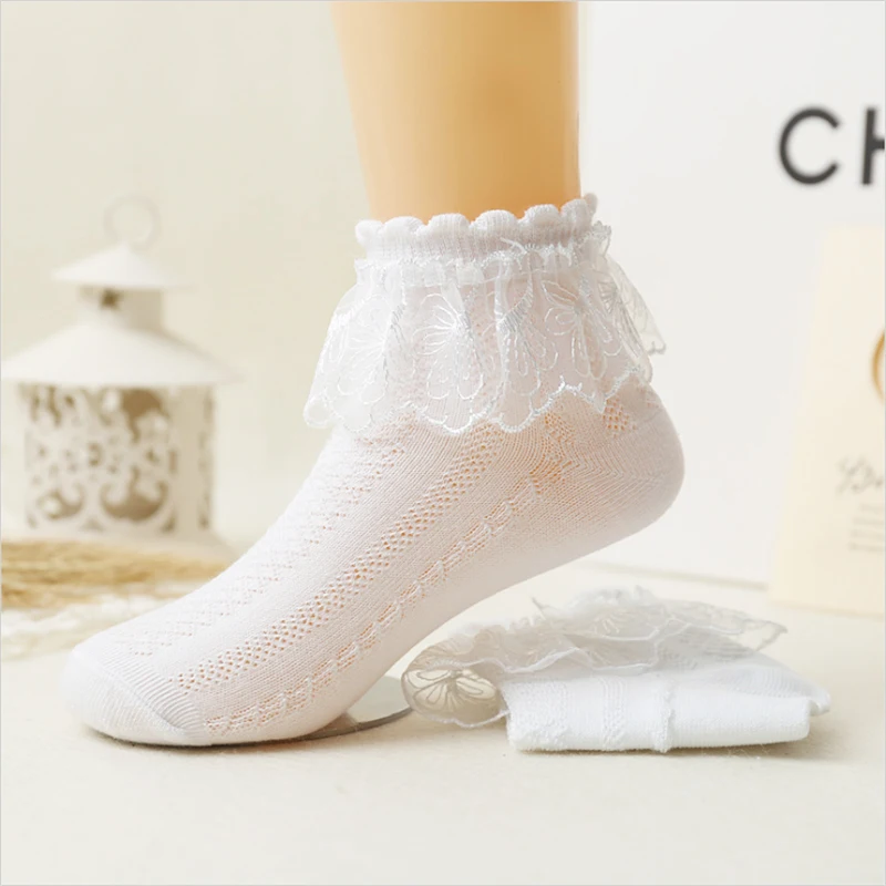 5 пар/лот новые летние кружевные короткие носочки по щиколотку с оборками детские