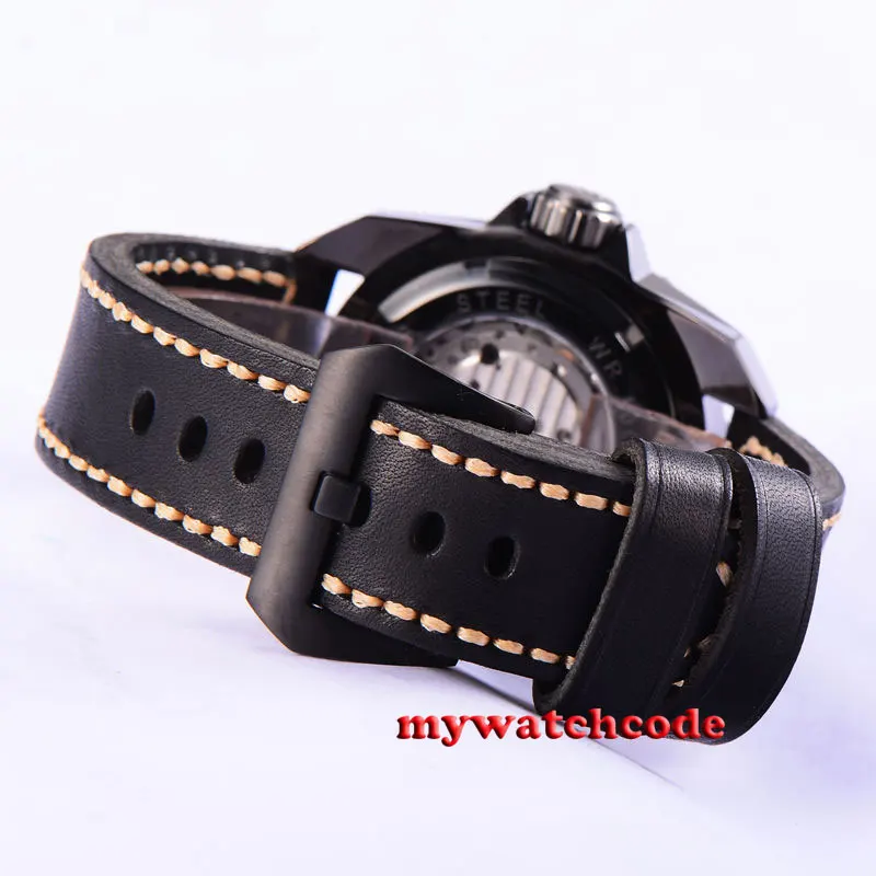 Мужские часы 45 мм parnis с черным циферблатом PVD 21 Jewels miyota автоматическим механизмом