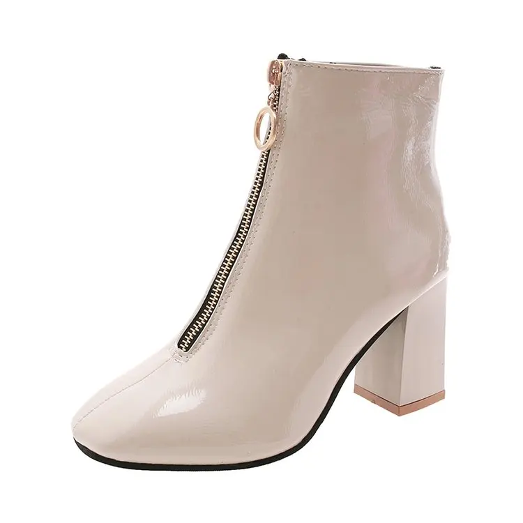 Осенне-зимние модные женские ботинки Martin на высоком квадратном каблуке рабочие