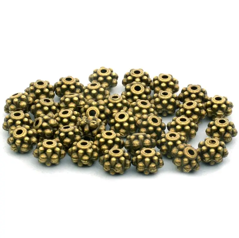 NT bronze 7mm 50pcs 8 мм, 100 шт./лот, винтажные бронзовые и золотые бусины с узором в виде колеса, тибетские серебряные бусины для изготовления браслетов и ювелирных изделий - Цвет: NT bronze 7mm 50pcs