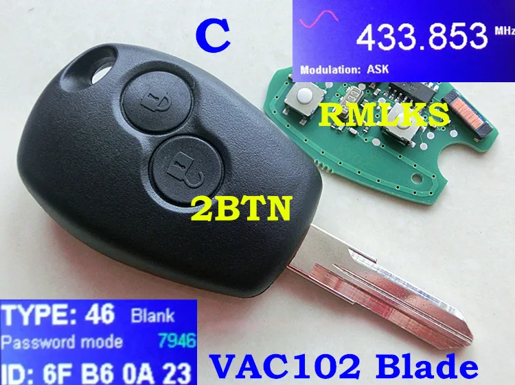 RMLKS дистанционный ключ 433 МГц PCF7946 PCF7947 чип с VAC102 Blade подходит для Renault Clio DACIA Logan Sandero