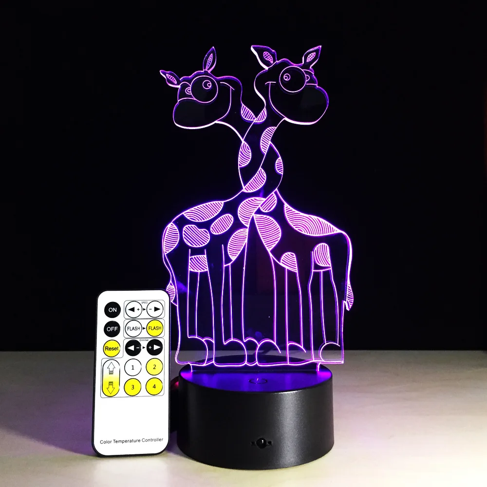 Новинка светодиодная 3D лампа Жираф сенсорный RGB 7 цветов ночсветильник украшение
