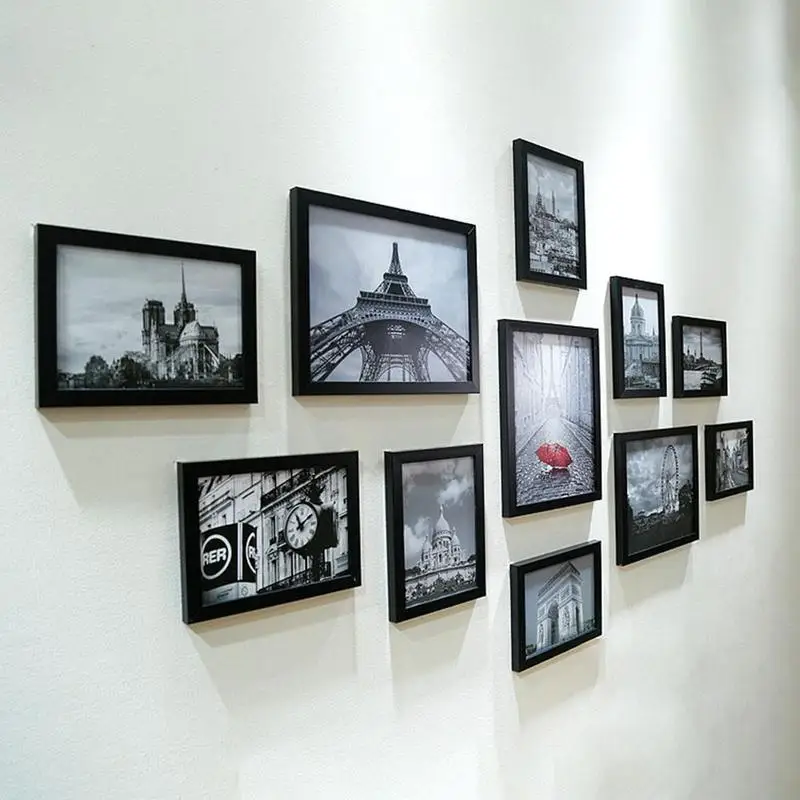 11 шт./лот, деревянная мульти фоторамка, фоторамки, настенный коллаж, черно-белый красочный набор, аксессуары для украшения стен