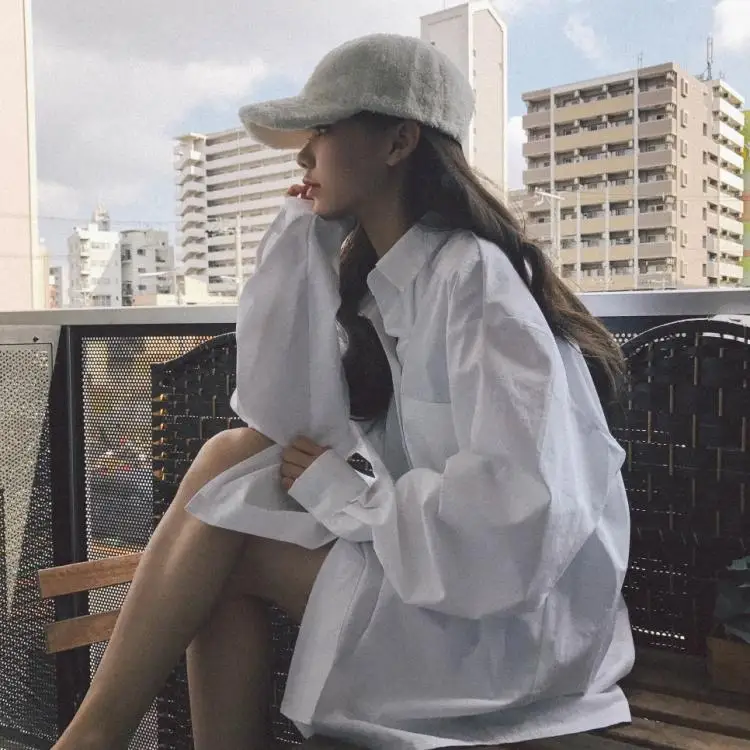 ZHISILAO Весна Ulzzang Blusas Feminina шикарные блузки размера плюс женские Топы Harajuku рубашки белые блузки рубашка оверсайз - Цвет: Белый