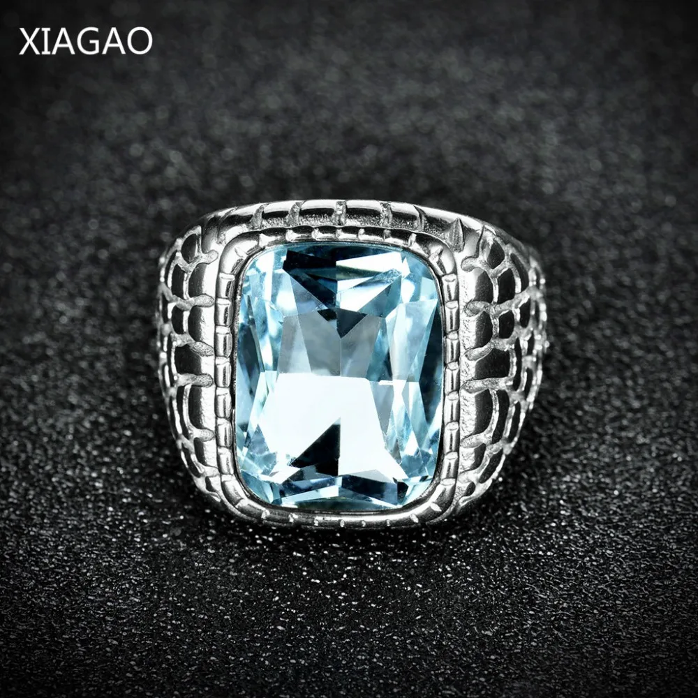 XIAGAO, Новое поступление, синий квадрат, мужские ювелирные изделия, кольцо из нержавеющей стали 316L с черным, красным 3а цирконием, кристаллами, модные стальные мужские кольца