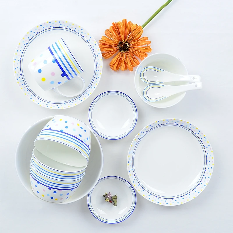 

28pcs/lot, bone china dinerware set, blue spot painting, food box for diiner, household utensils kicthen, dinner plate set